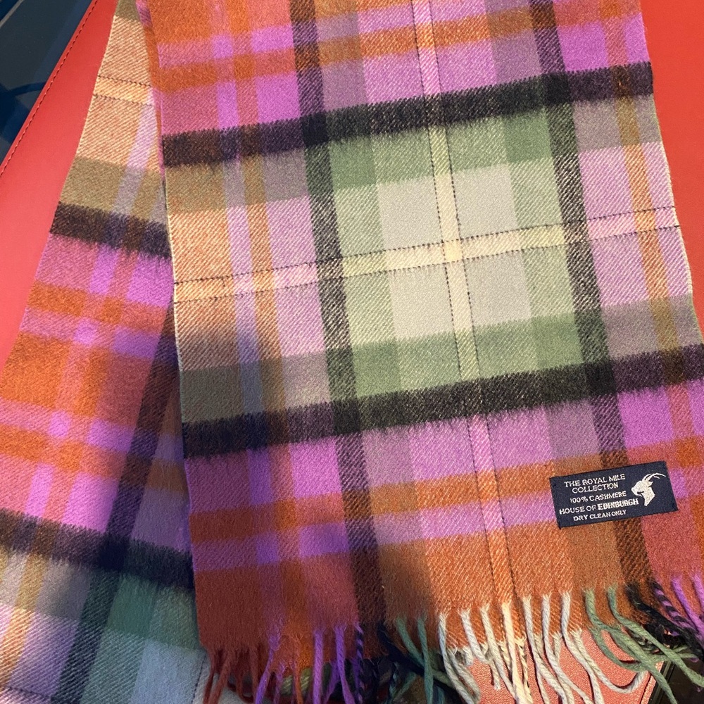 Plaid Cashmere Scarf with Fringe